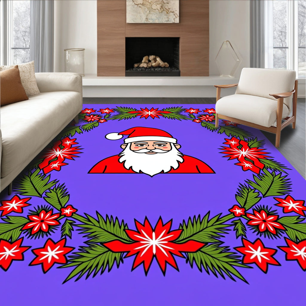 Festive Santa Christmas Floral Garland Rug