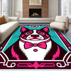 Bold Pink Dog With Teal Frame Rug