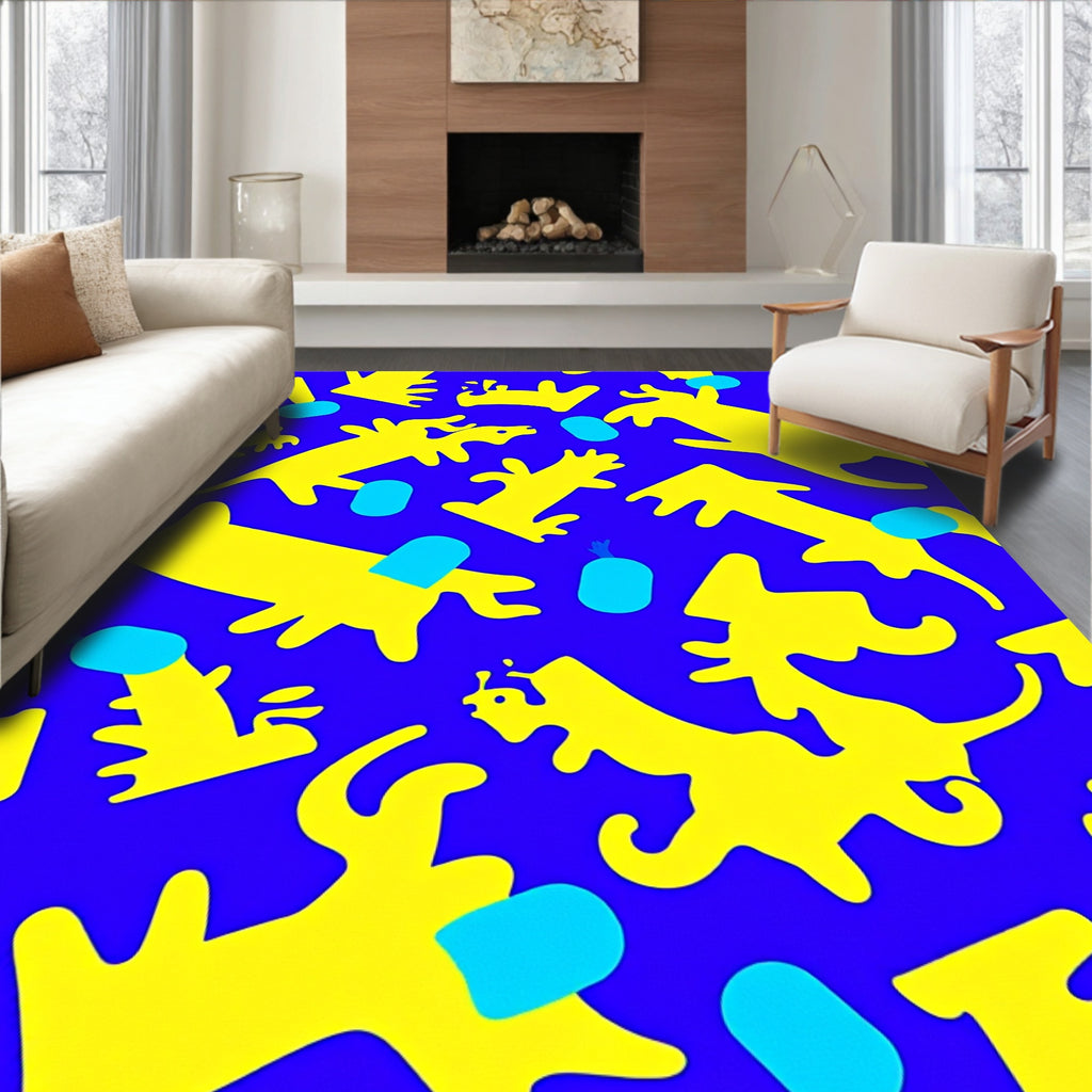 Yellow creatures on royal blue background Rug