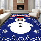 Charming Blue Snowman Snowflake Border Rug