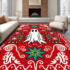Whimsical White Ghost Festive Red Rug