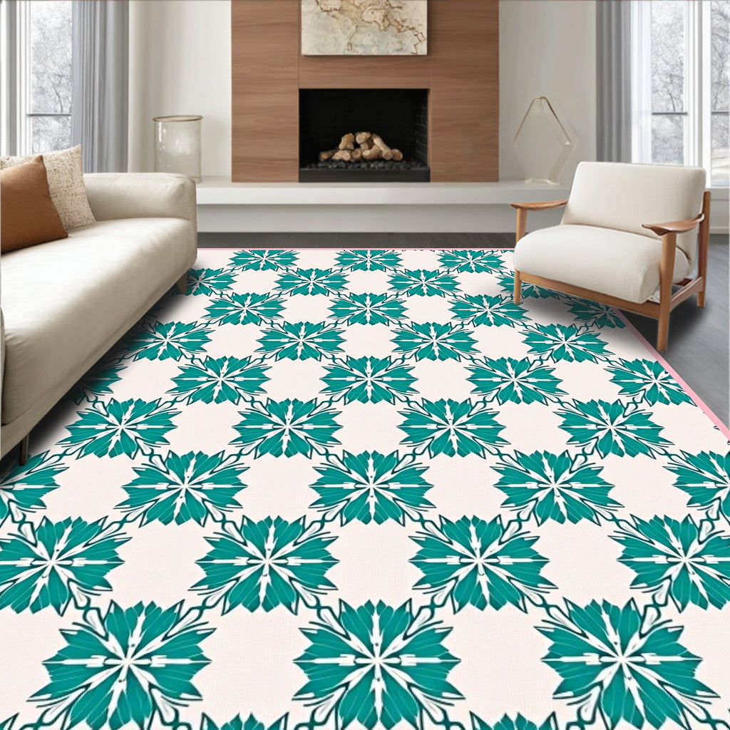 Teal Floral Medallion on Cream Ground Rug