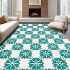 Teal Floral Medallion on Cream Ground Rug