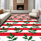Green Leaf Red White Stripes Rug