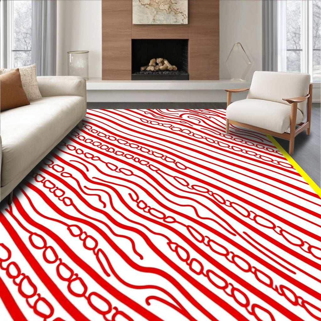 Red Wavy Stripe Chain Art Rug