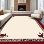 Crimson Reindeer Sleigh Border Rug