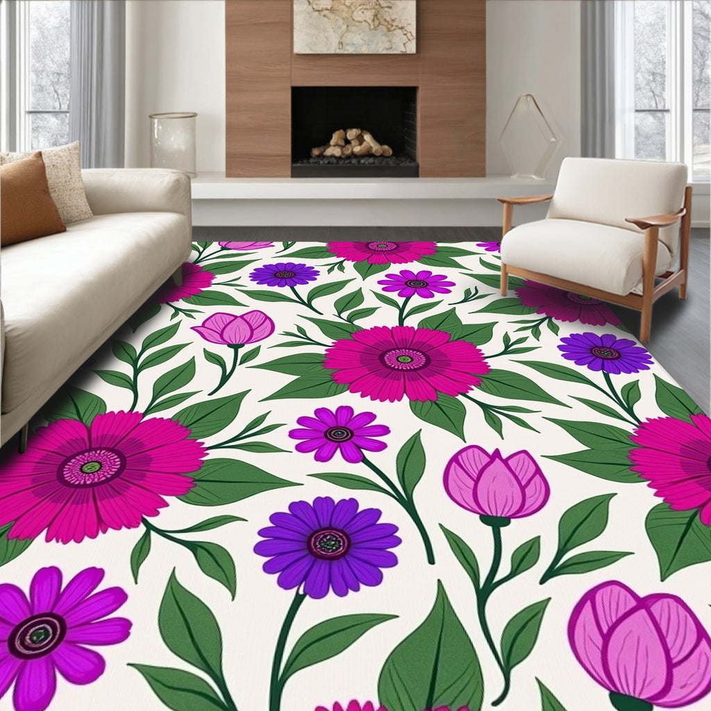 Vibrant Magenta Purple Floral Field Rug