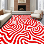 Bold Red Abstract Swirl Lines Rug