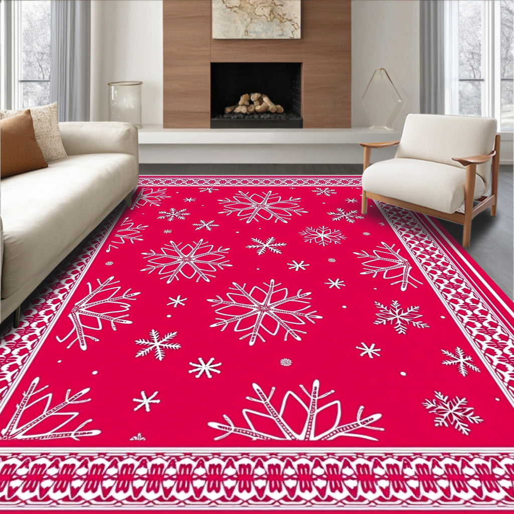 Crimson Snowflakes Decorative Border Rug