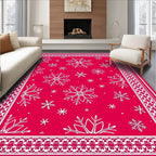 Crimson Snowflakes Decorative Border Rug