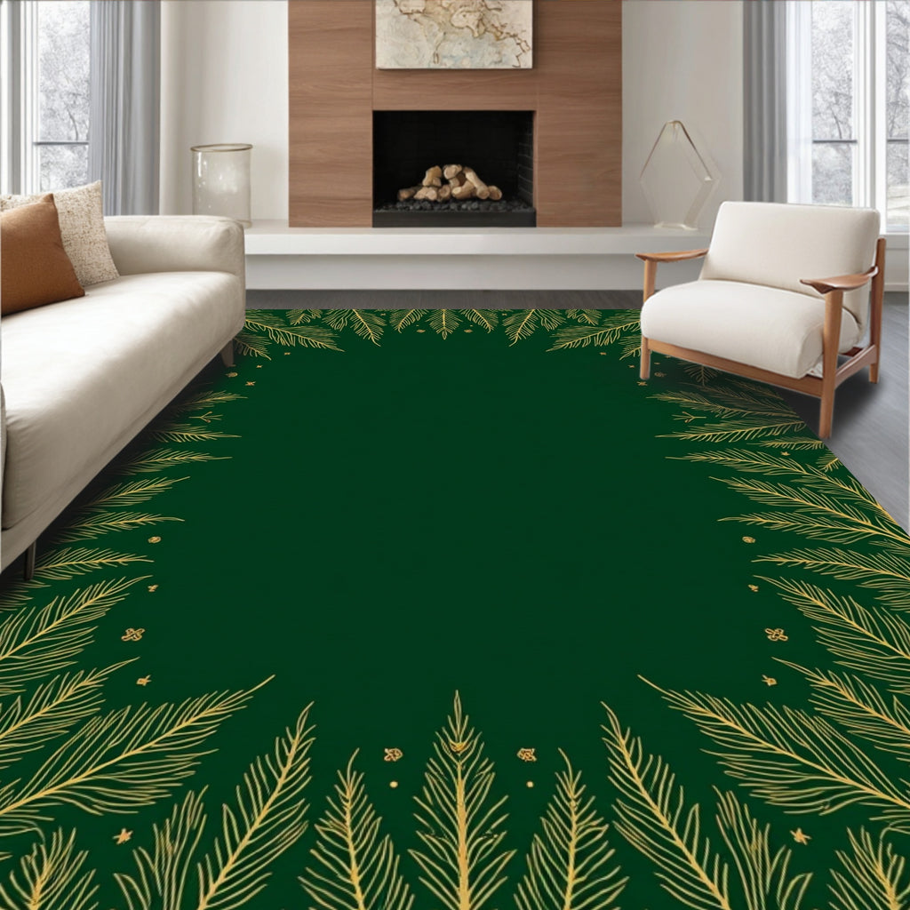 Emerald Green Golden Feather Border Rug