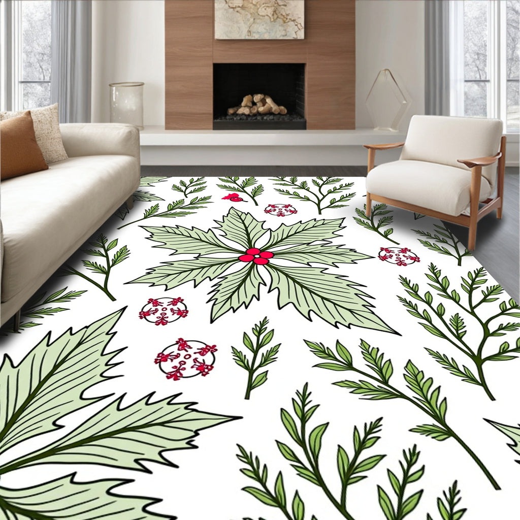 Christmas Holly Berry Foliage Medallion Rug