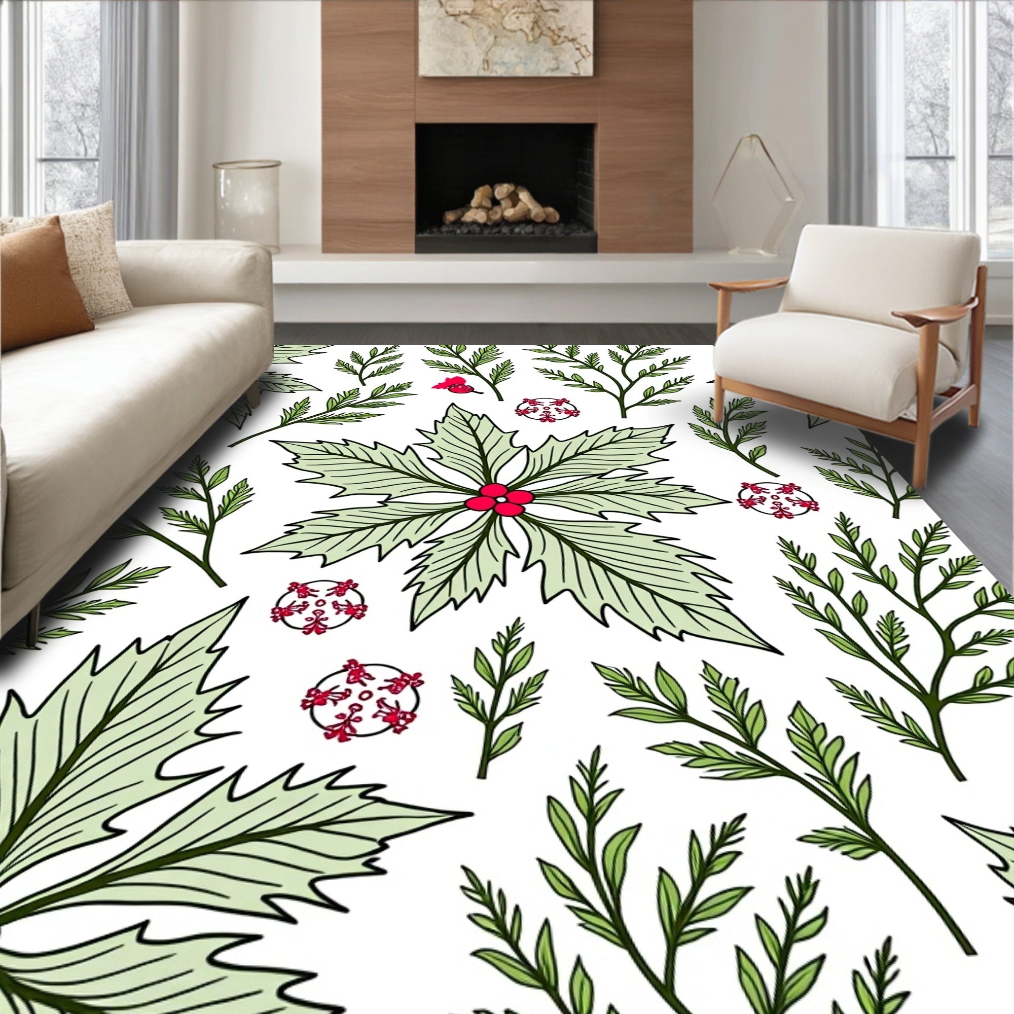 Christmas Holly Berry Foliage Medallion Rug