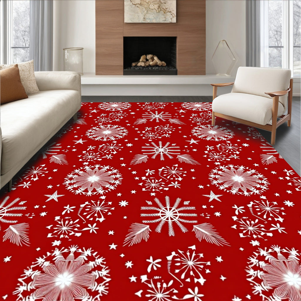 Red White Snowflake Medallion Scatter Rug