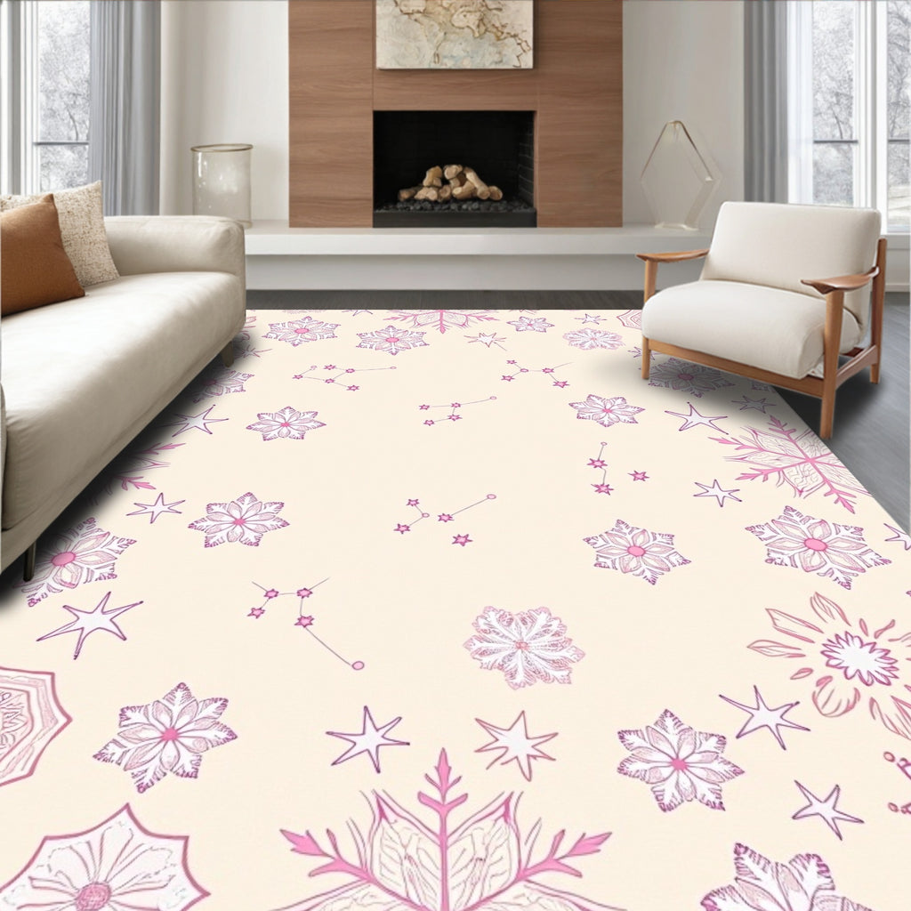 Pink Snowflake Celestial Constellation Rug