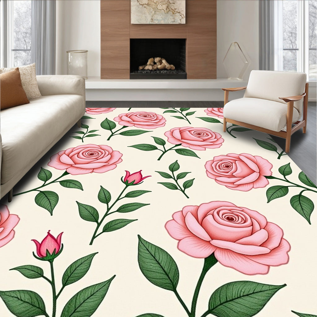 Pastel Pink Rose Garden Botanical Rug