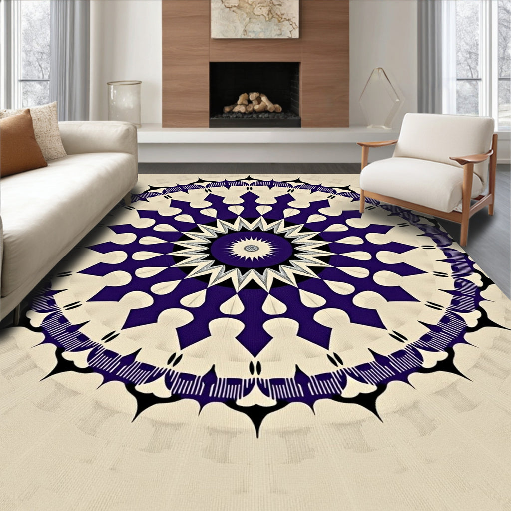 Deep Purple Cream Sunburst Mandala Rug
