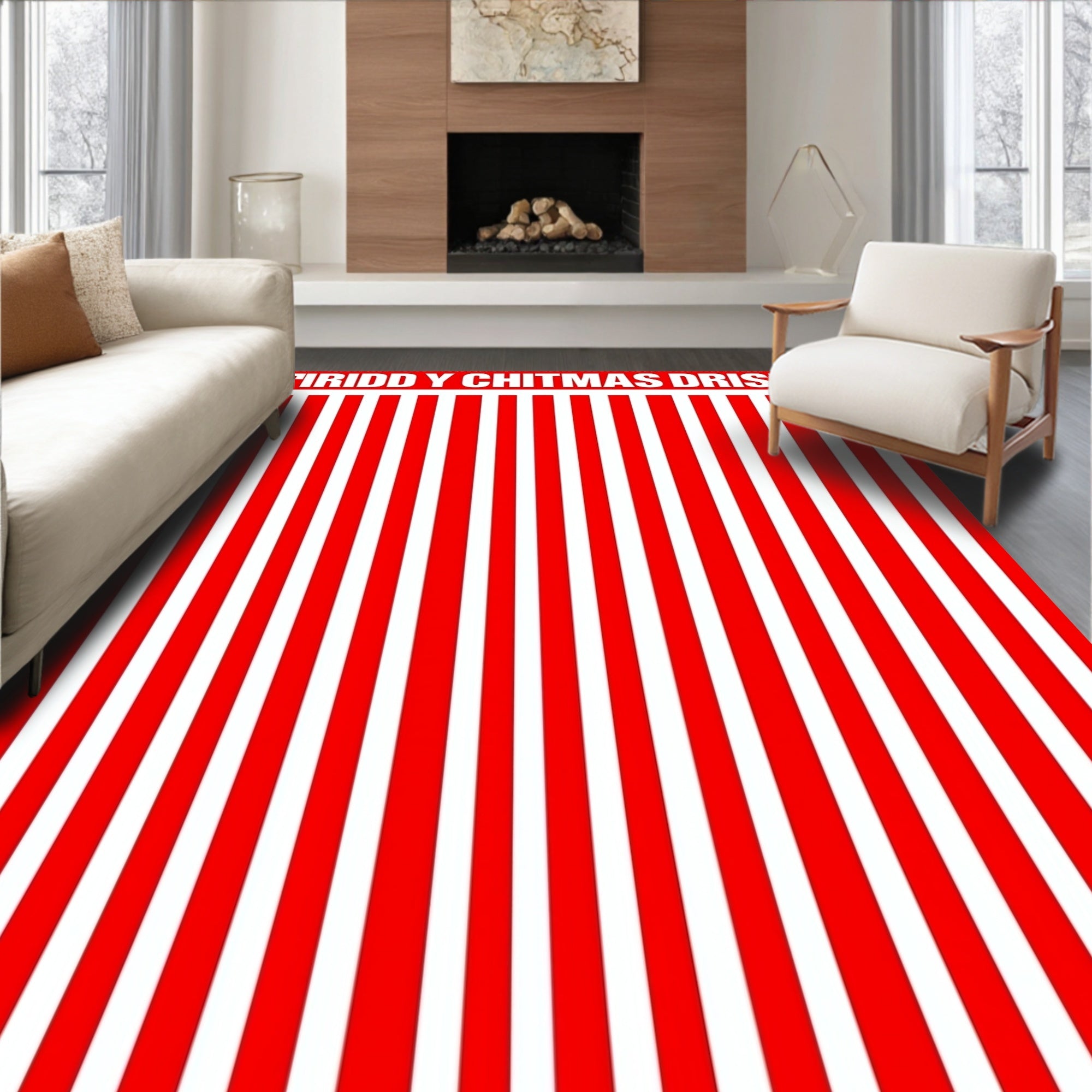 Bold Red White Stripe Rug