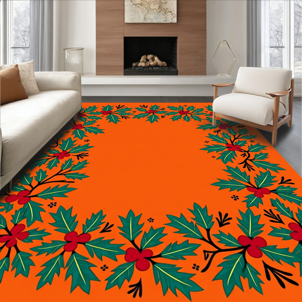 Orange Holly Berry Garland Border Rug