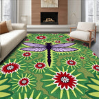 Bold Crimson Dragonfly Floral Burst Rug
