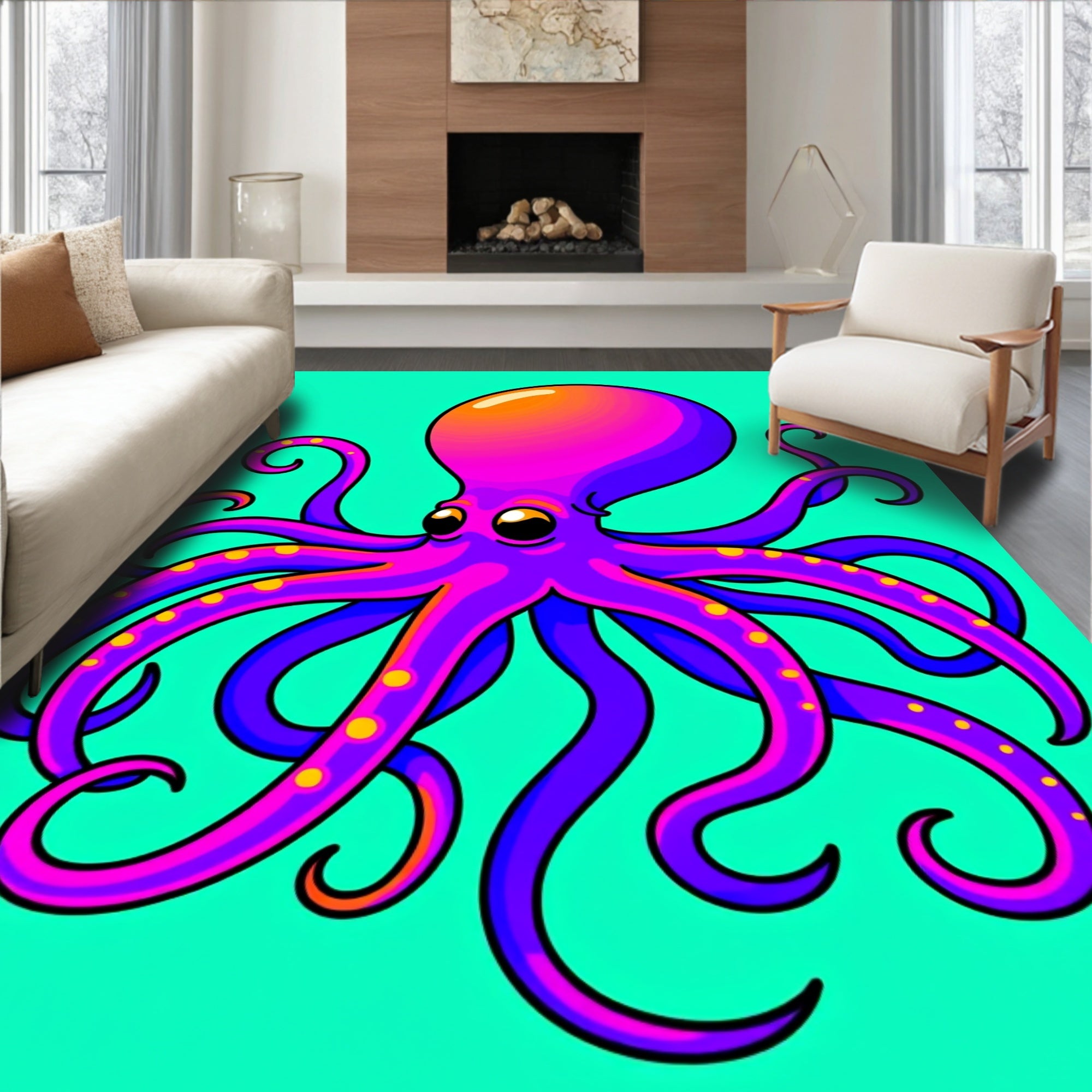 Vibrant Purple Octopus Coral Garden Rug
