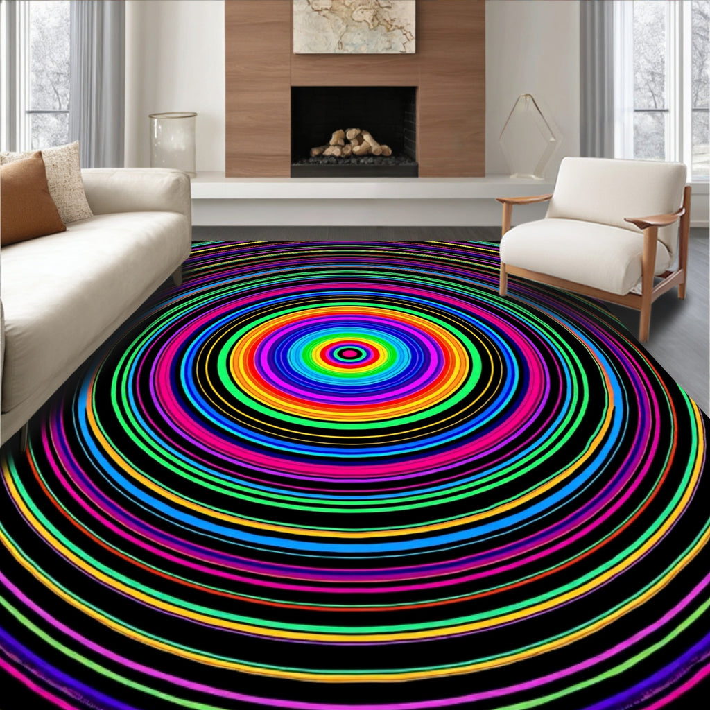 Vibrant Rainbow Concentric Circles Rug