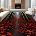 Crimson Autumn Forest Path Rug