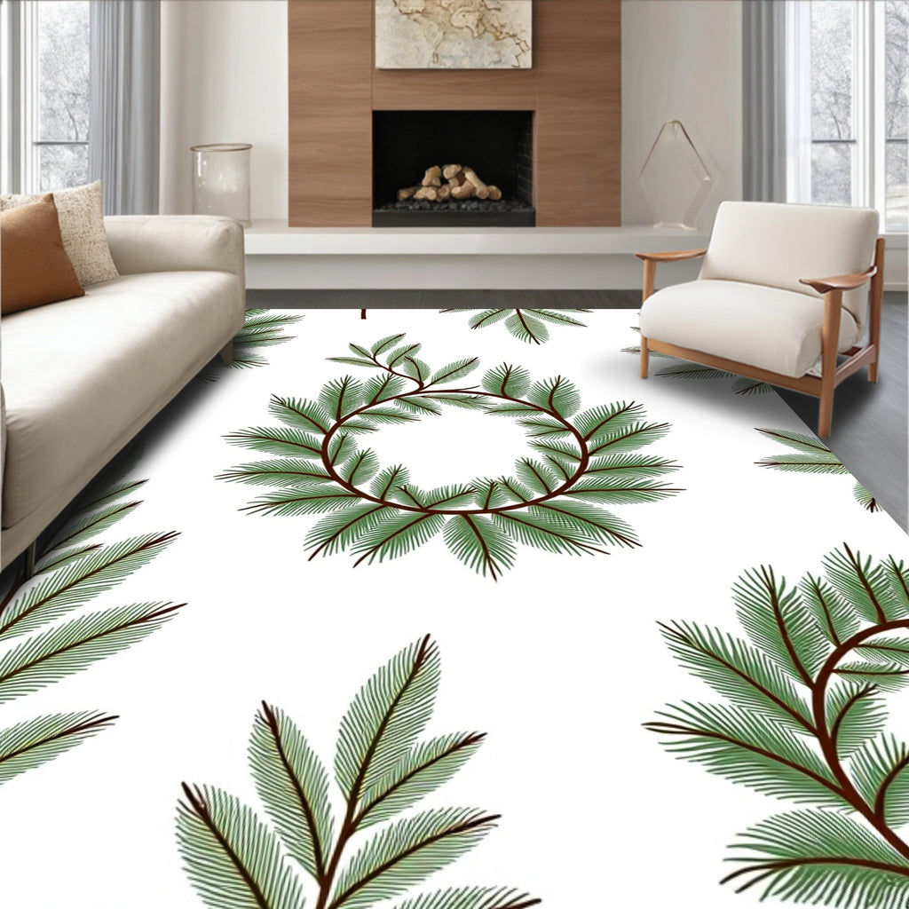 Forest Green Pine Wreath Branches Rug