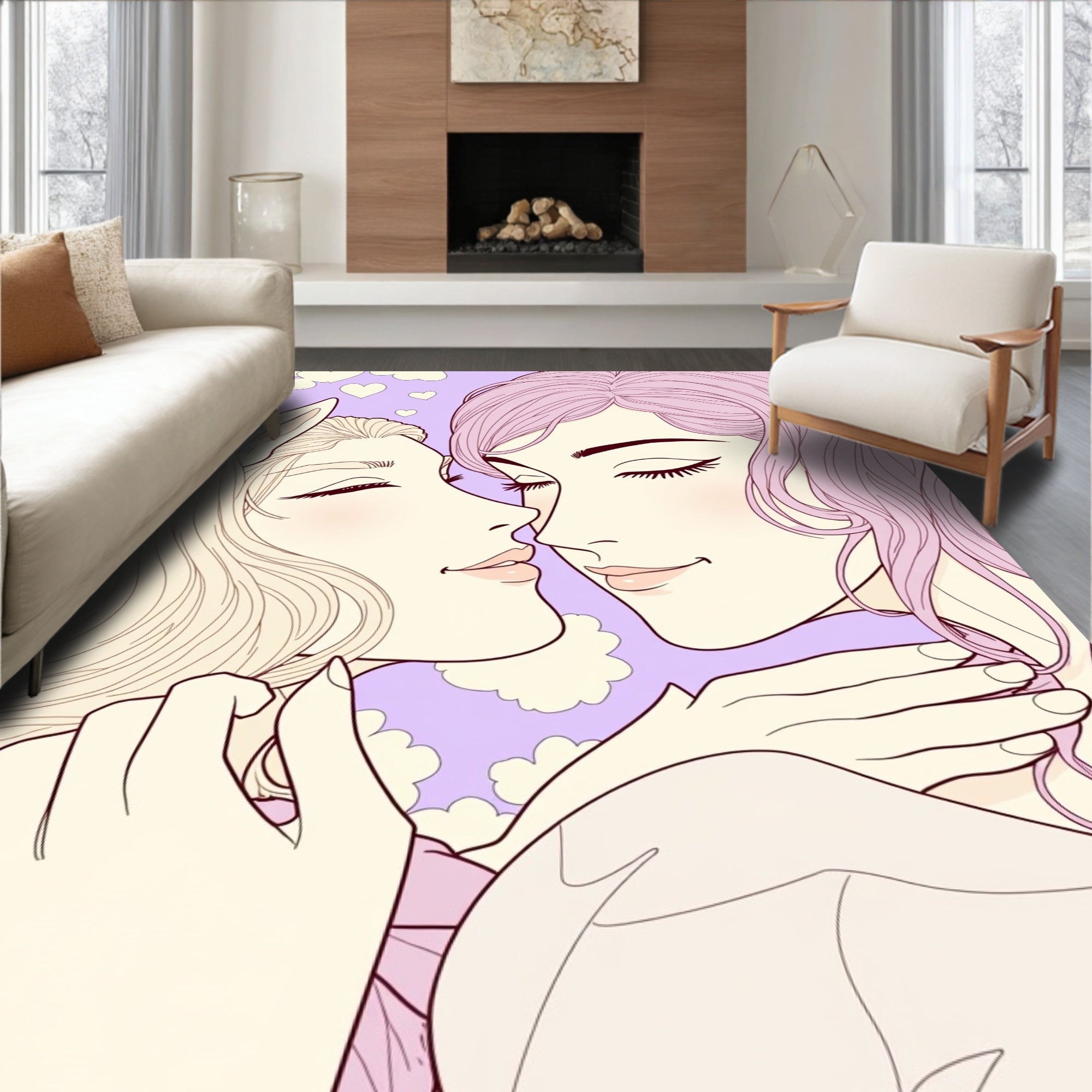 Pastel Purple Heart Cloud Couple Art Rug