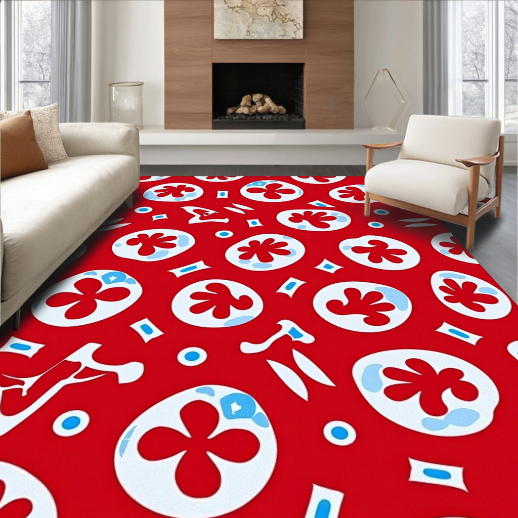 Vibrant Red Abstract Flower Burst Rug
