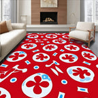 Vibrant Red Abstract Flower Burst Rug