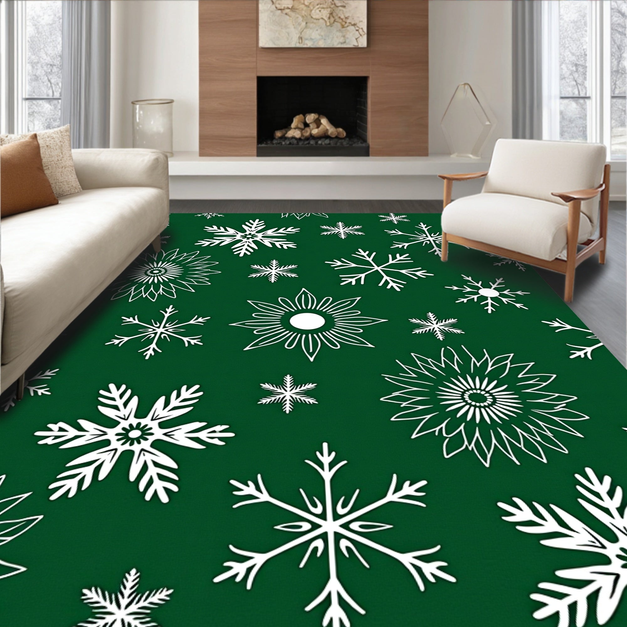 Winter Snowflake Holiday Graphics Rug