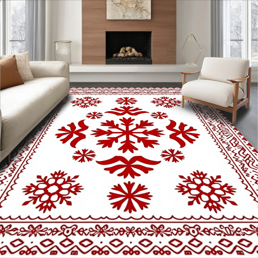 Red Snowflake Border Medallion Rug