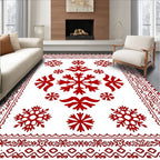 Red Snowflake Border Medallion Rug