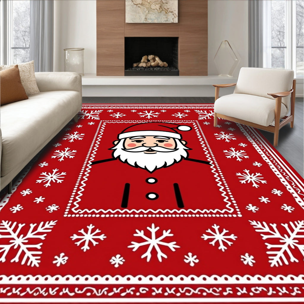 Red Santa Claus Snowflake Border Rug