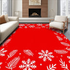 Red White Snowflake Twig Border Rug