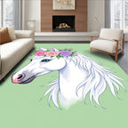 White Horse Floral Crown Pastel Roses Rug