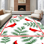 Crimson Cardinals Green Pine Boughs Rug