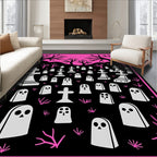 Spooky Pink Ghost Cemetery Scene Rug