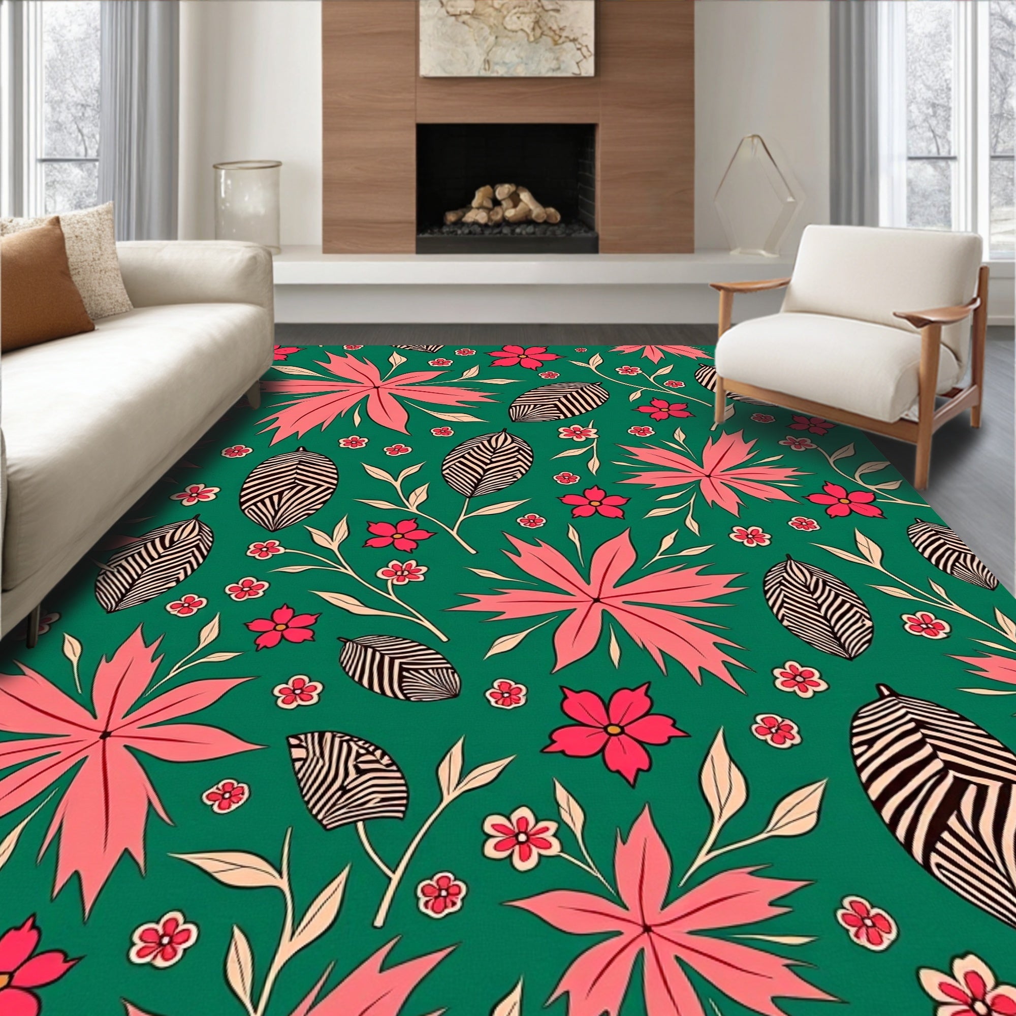 Vibrant Pink Tropical Leaf Garden Rug