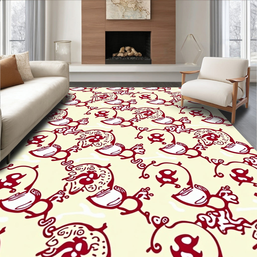 Crimson Folk Art Floral Border Rug