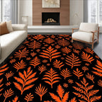 Vibrant Orange Fern Leaf Silhouette Rug