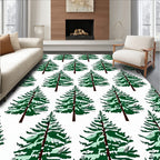 Green Snow-Covered Evergreen Pine Trees Rug