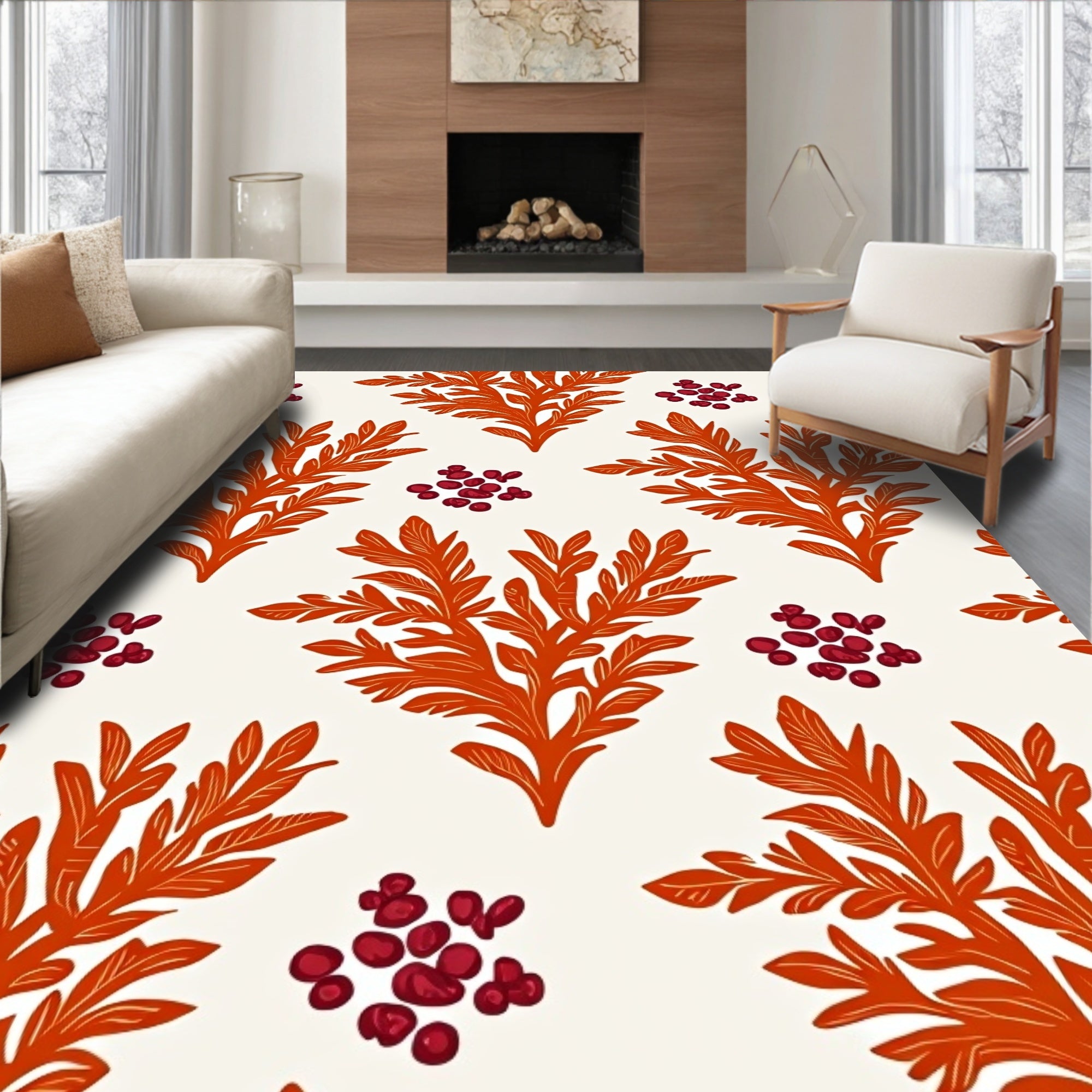 Orange Coral Berry Cluster Rug