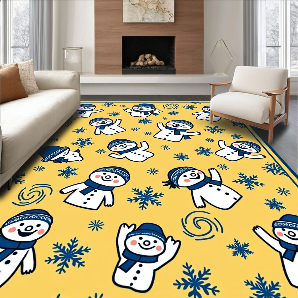 Whimsical Yellow Snowman Snowflake Collage Rug