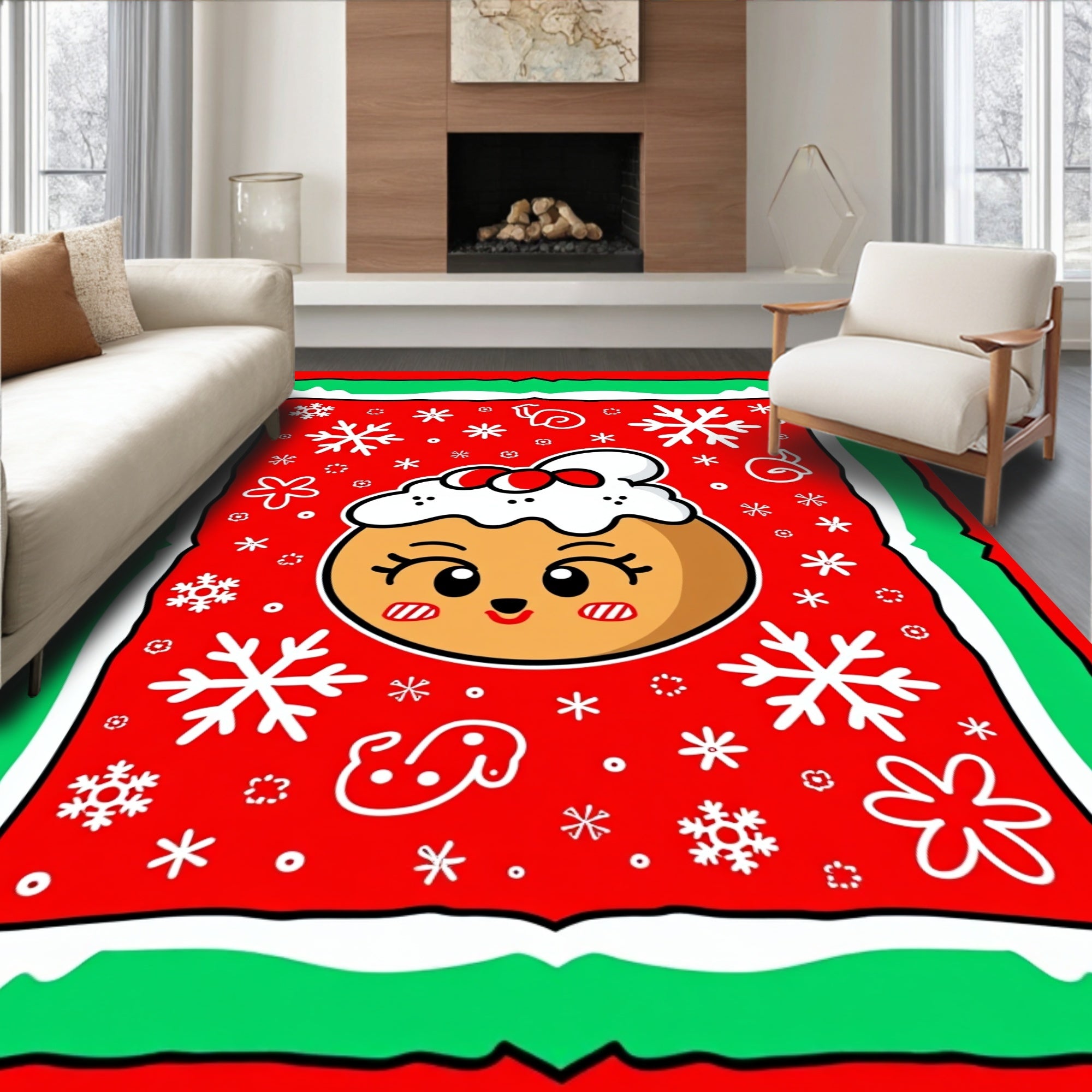 Festive Gingerbread Snowflake Charm Rug