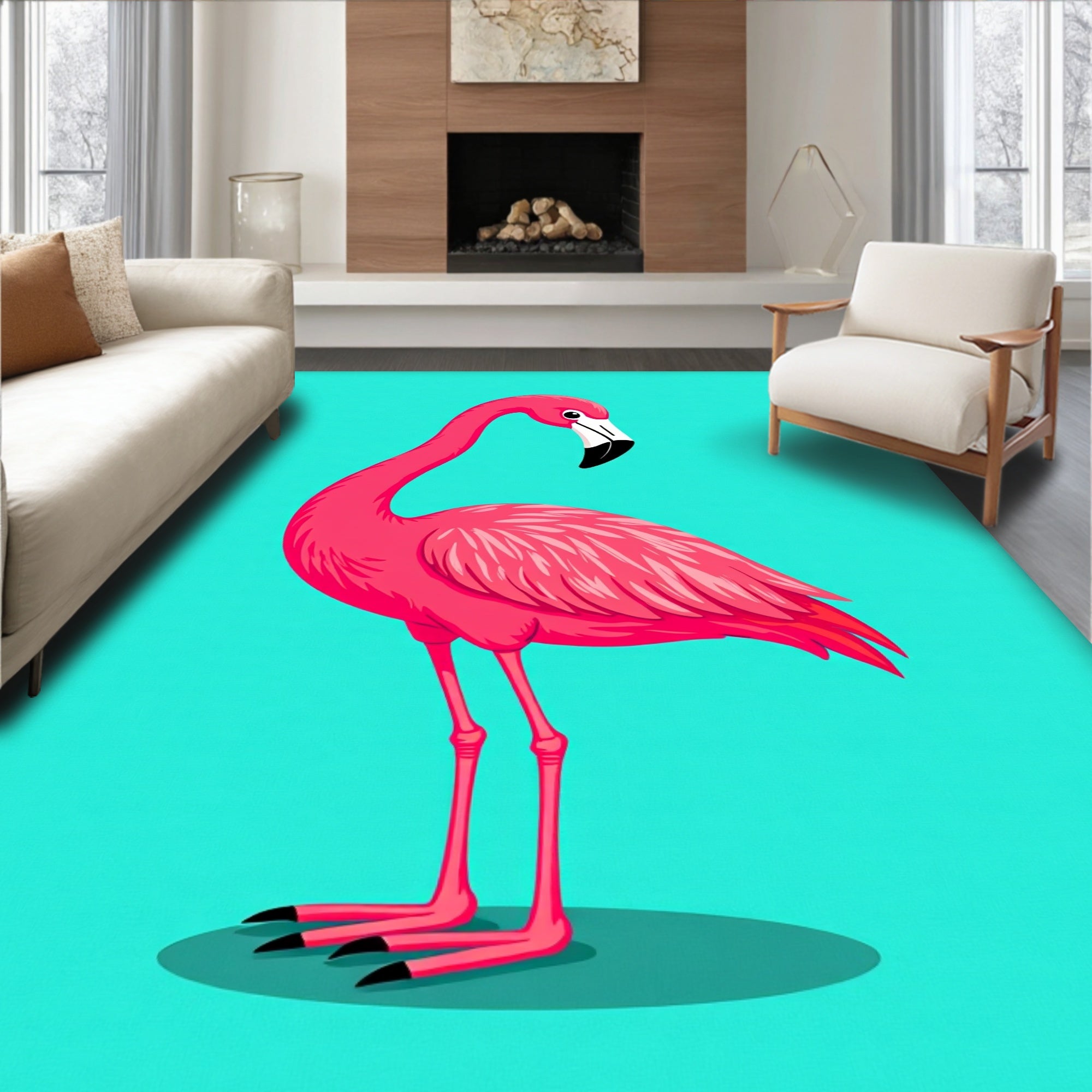 Vibrant Pink Flamingo Tropical Bird Rug