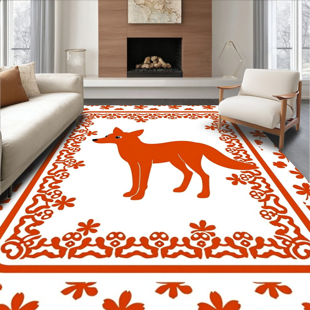 Orange Fox Floral Frame Rug