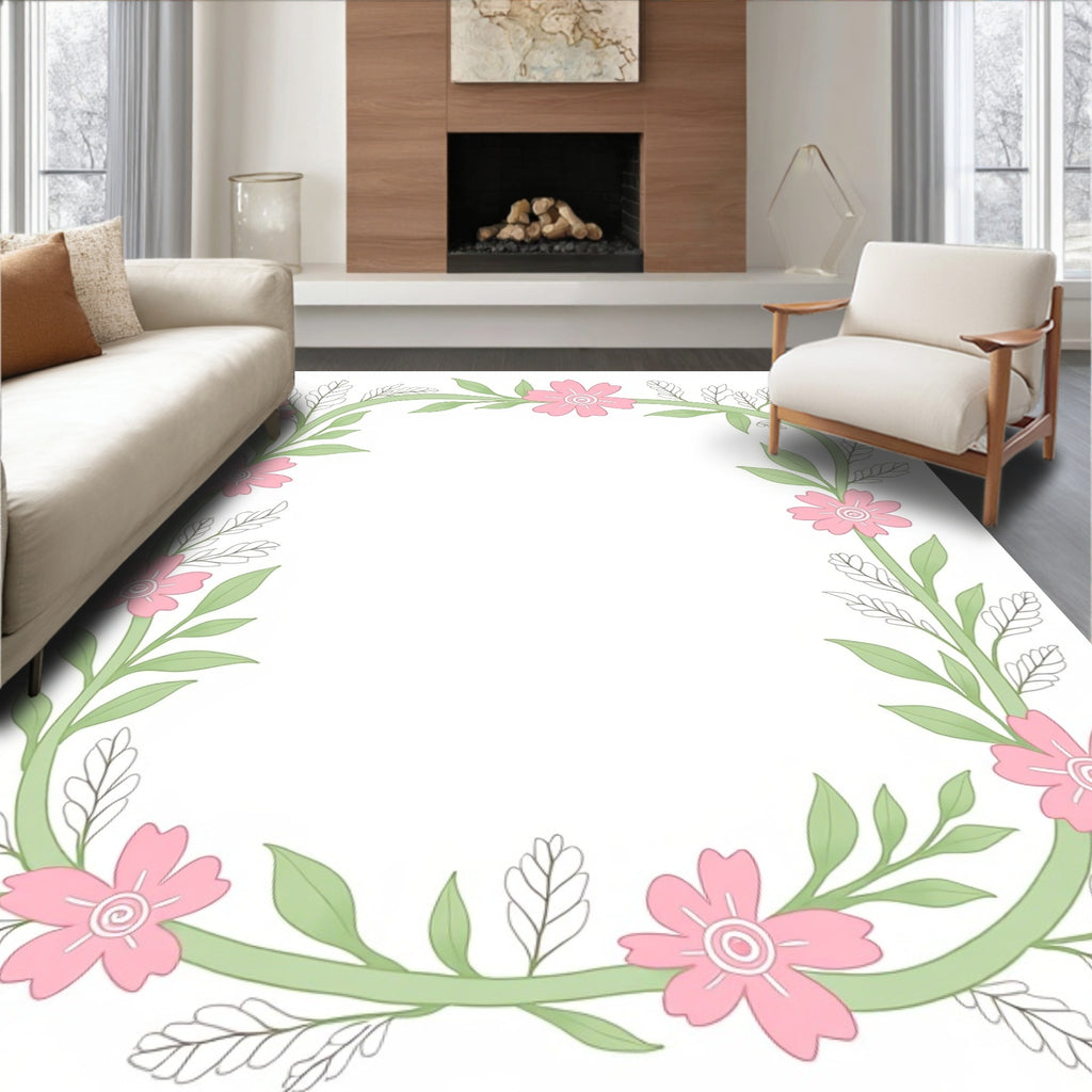 Pink Blossom Garland Border Rug