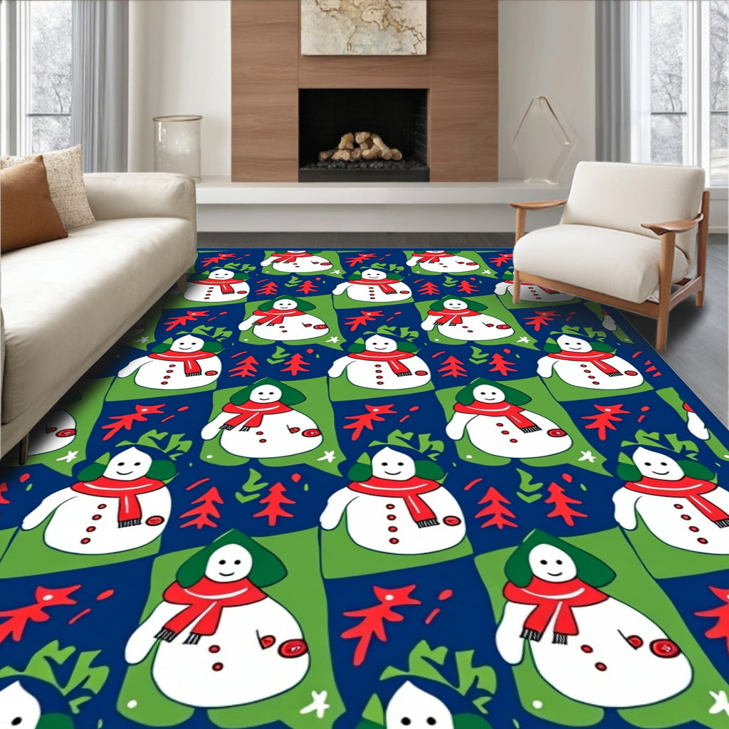 Cheerful Snowman with Red Scarlet Scarf Rug